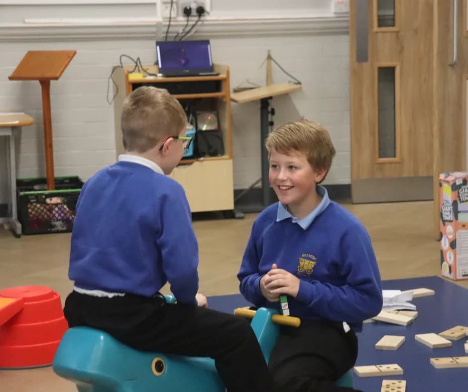 Pupils playing with their indoor play equipment
